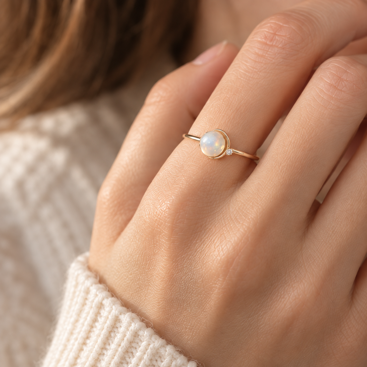 OFICIAA® Aurene Halo Thread Ring — worn view