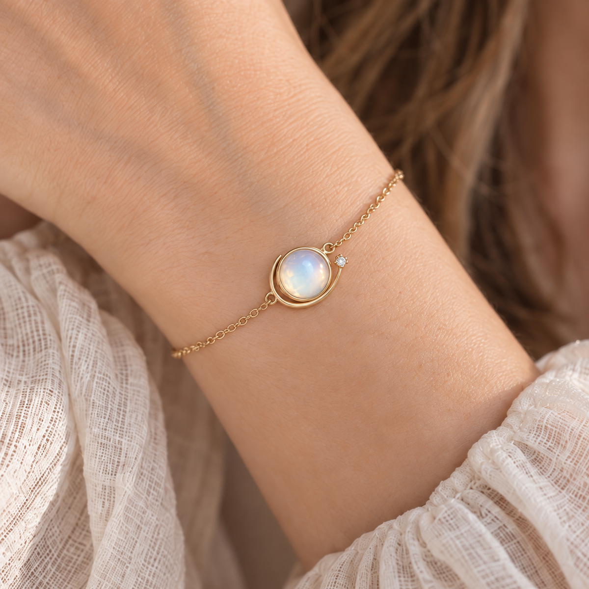 OFICIAA® Evara Dew Orbit Bracelet — worn view
