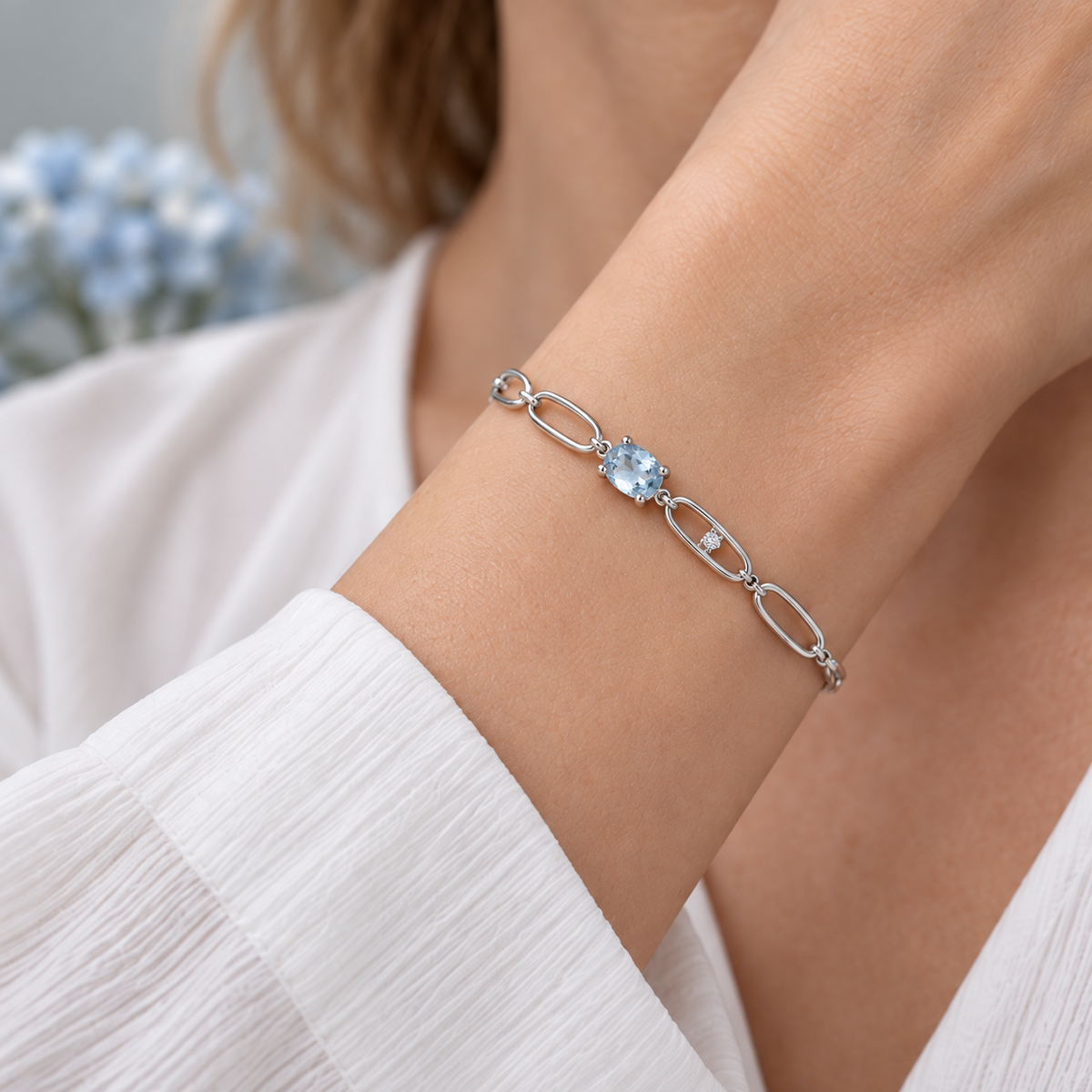 OFICIAA® Mira Halo Current Bracelet — worn view